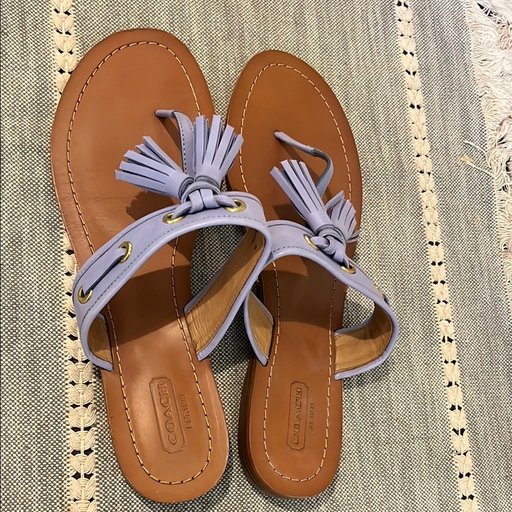 Coach Tan and Periwinkle Sandals with Tassel Details